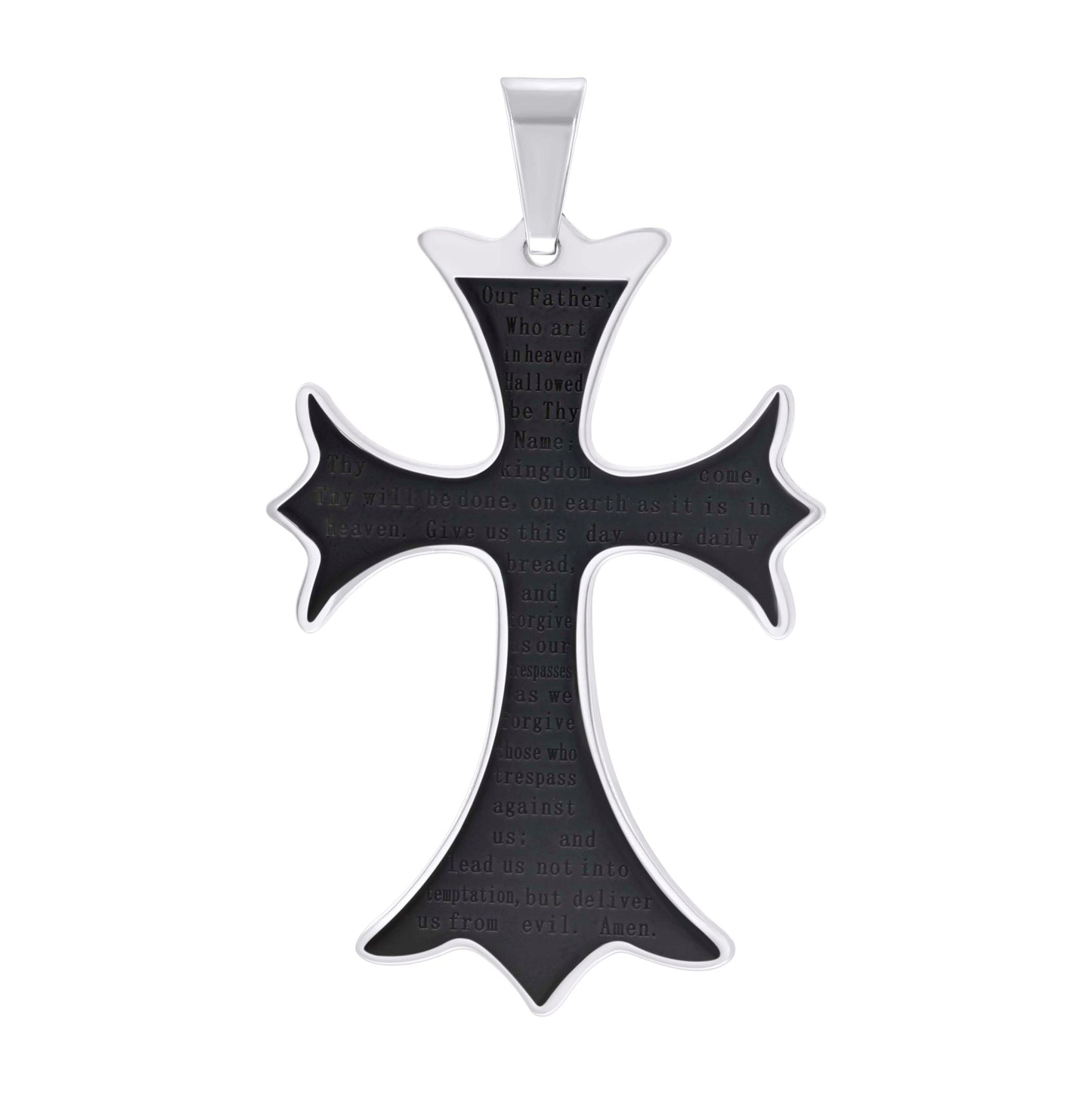 Stainless Steel Mens English Bible Lord's Prayer Halo Cross Religious Charm Pendant
