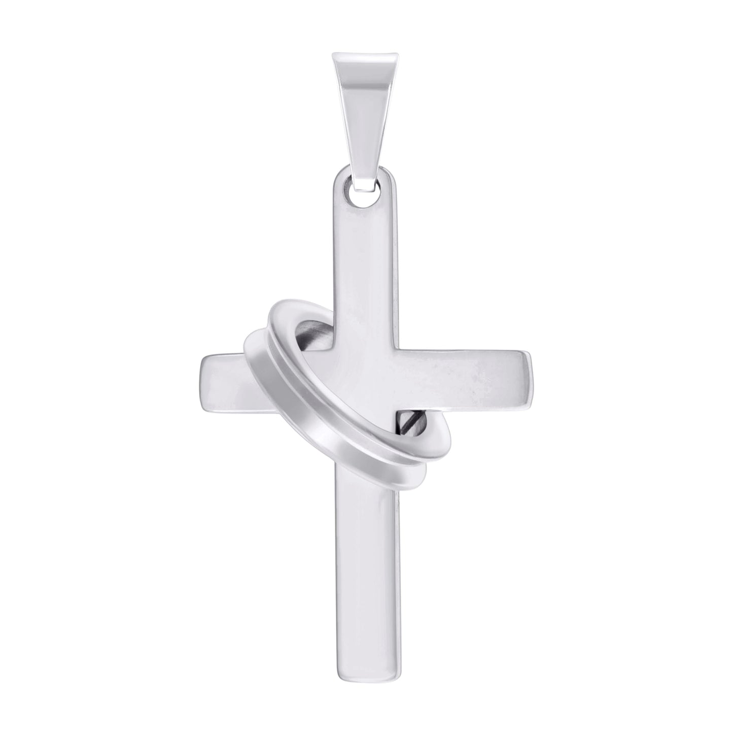 Stainless Steel Mens Halo Ring Cross Religious Charm Pendant