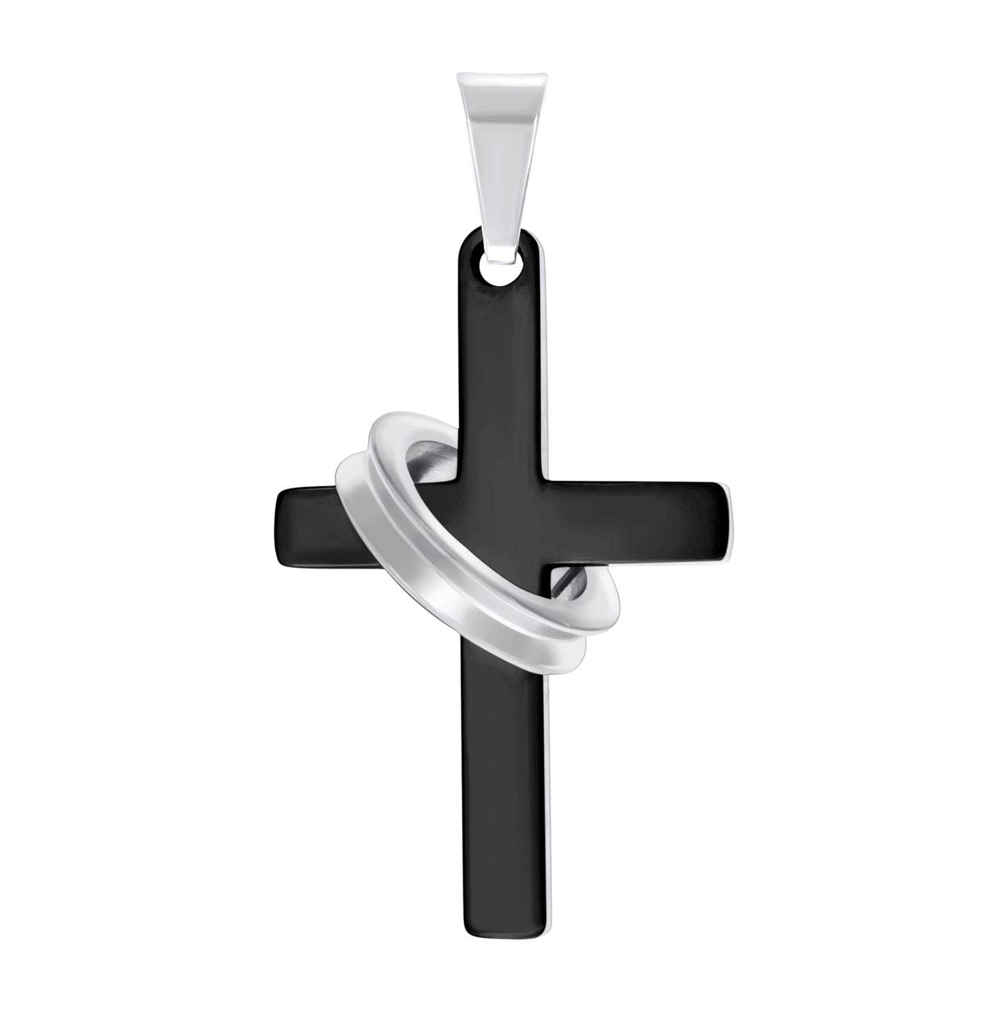 Stainless Steel Black-tone Or Yellow Tone Mens Halo Ring Cross Religious Charm Pendant