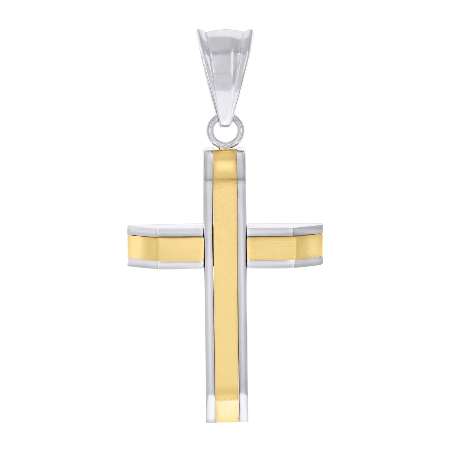 Stainless Steel Yellow-tone Mens Cross Religious Charm Pendant