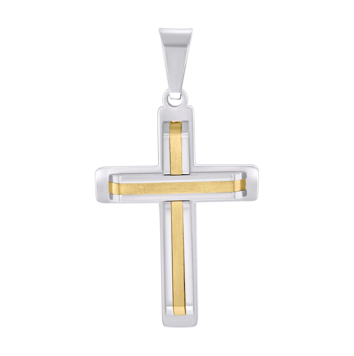 Stainless Steel Yellow-tone Mens Cross Religious Charm Pendant