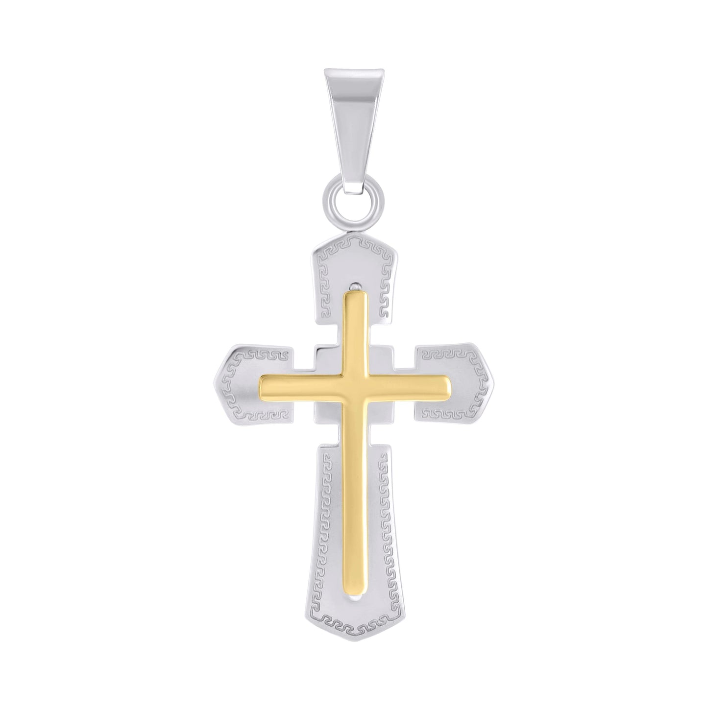Stainless Steel Yellow-tone Mens Cross Religious Charm Pendant