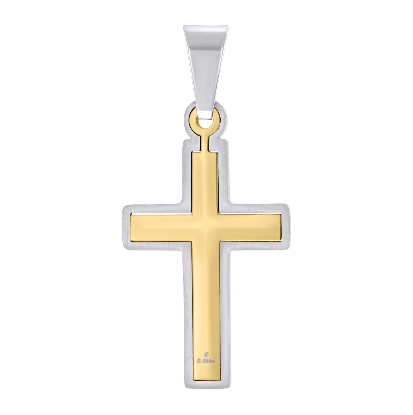 Stainless Steel Yellow-tone Mens Cross Religious Charm Pendant