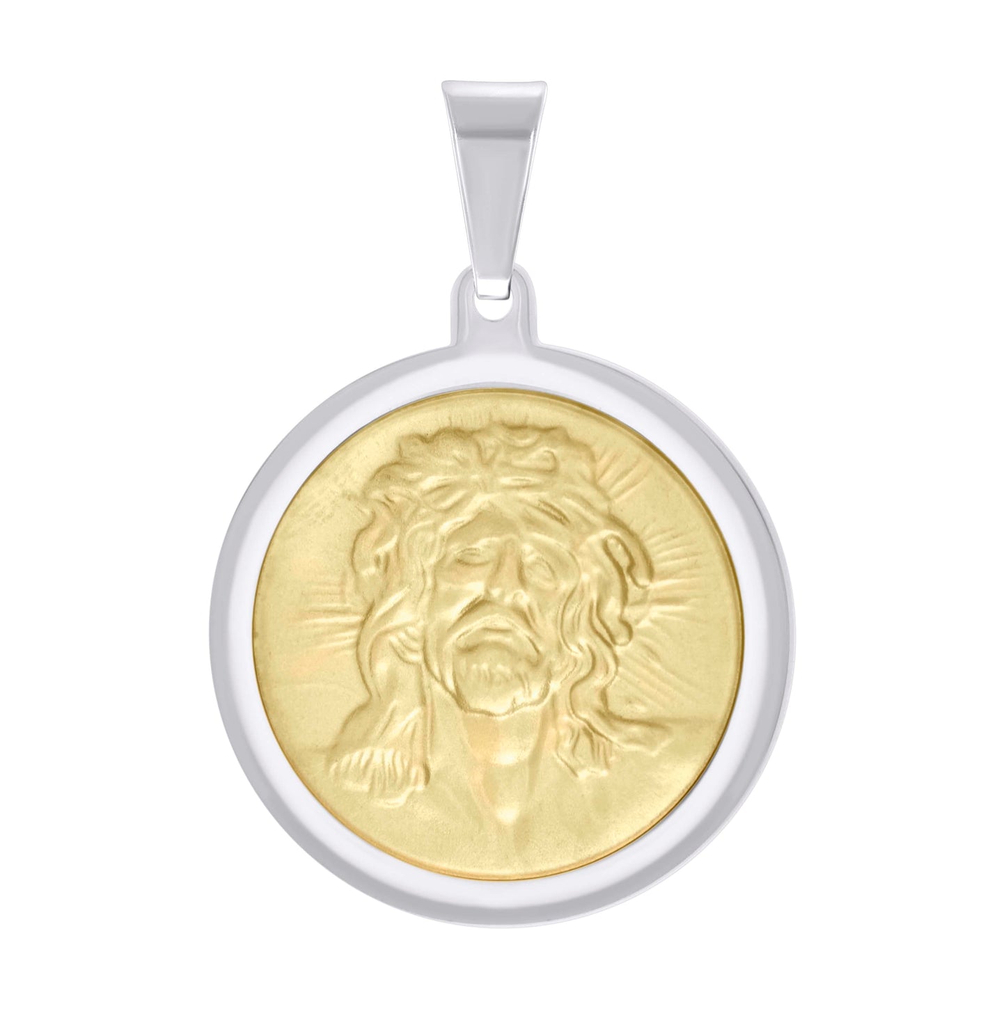 Stainless Steel Yellow-tone Mens Medal Jesus Religious Charm Pendant