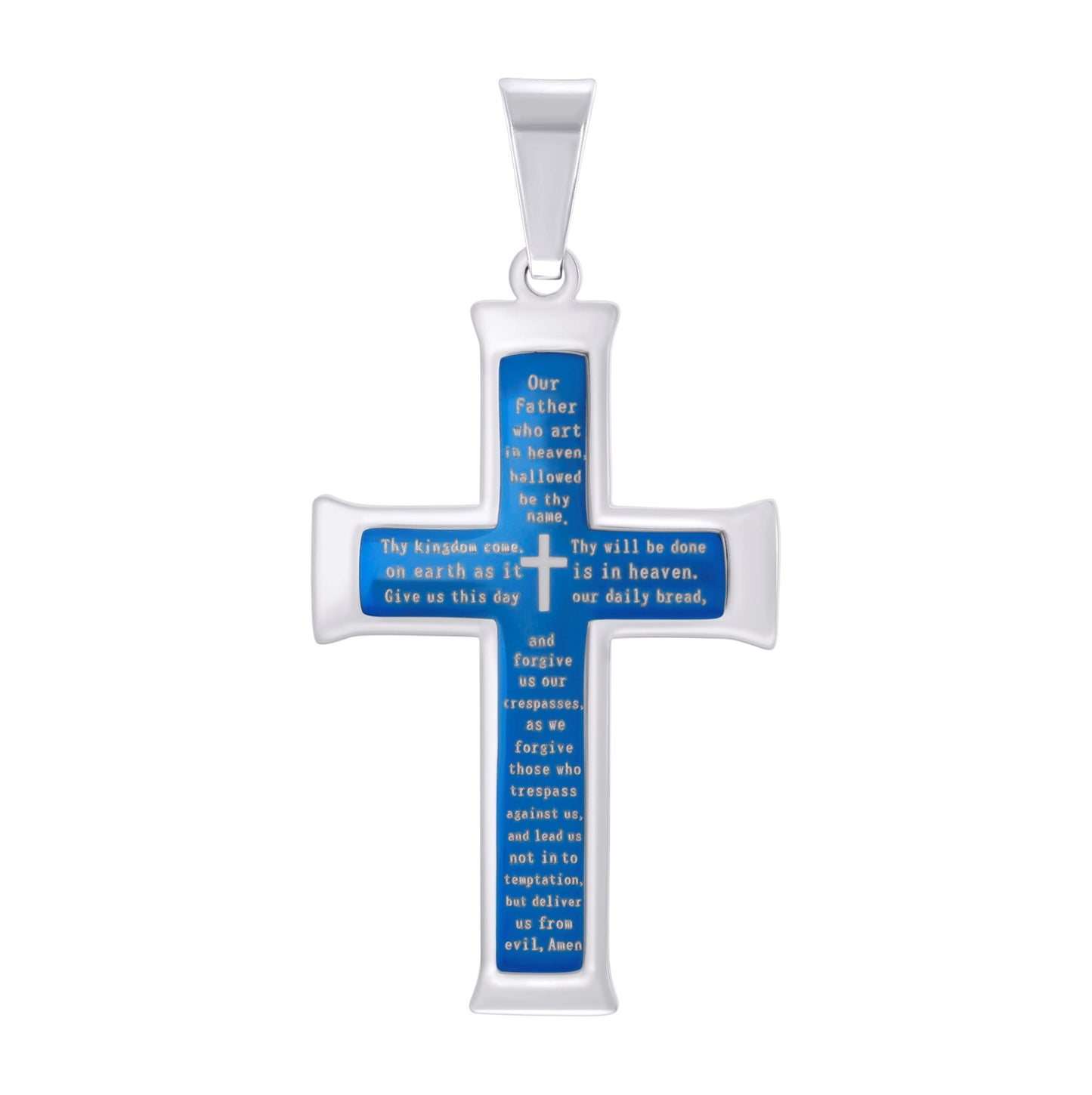 Stainless Steel Mens English Lord's Prayer Cross Religious Charm Pendant