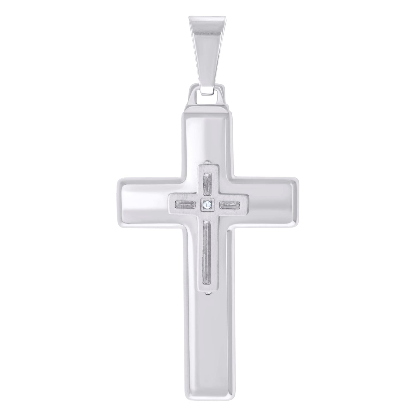 Stainless Steel Mens Cubic-Zirconia Cross Religious Charm Pendant