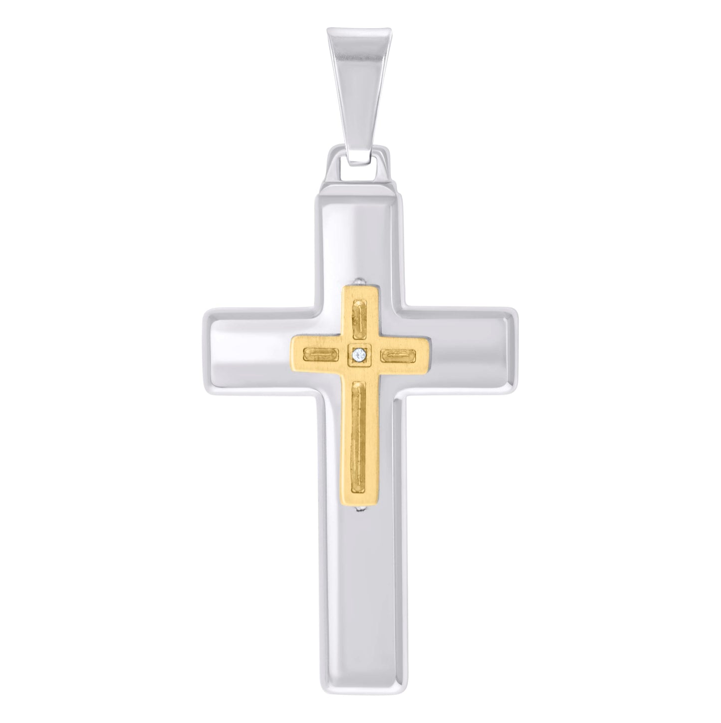 Stainless Steel Mens Cubic-Zirconia Cross Religious Charm Pendant