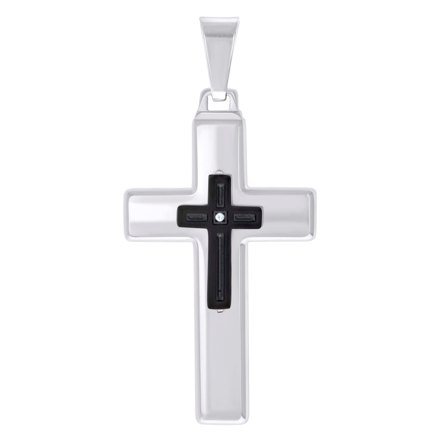 Stainless Steel Mens Cubic-Zirconia Cross Religious Charm Pendant