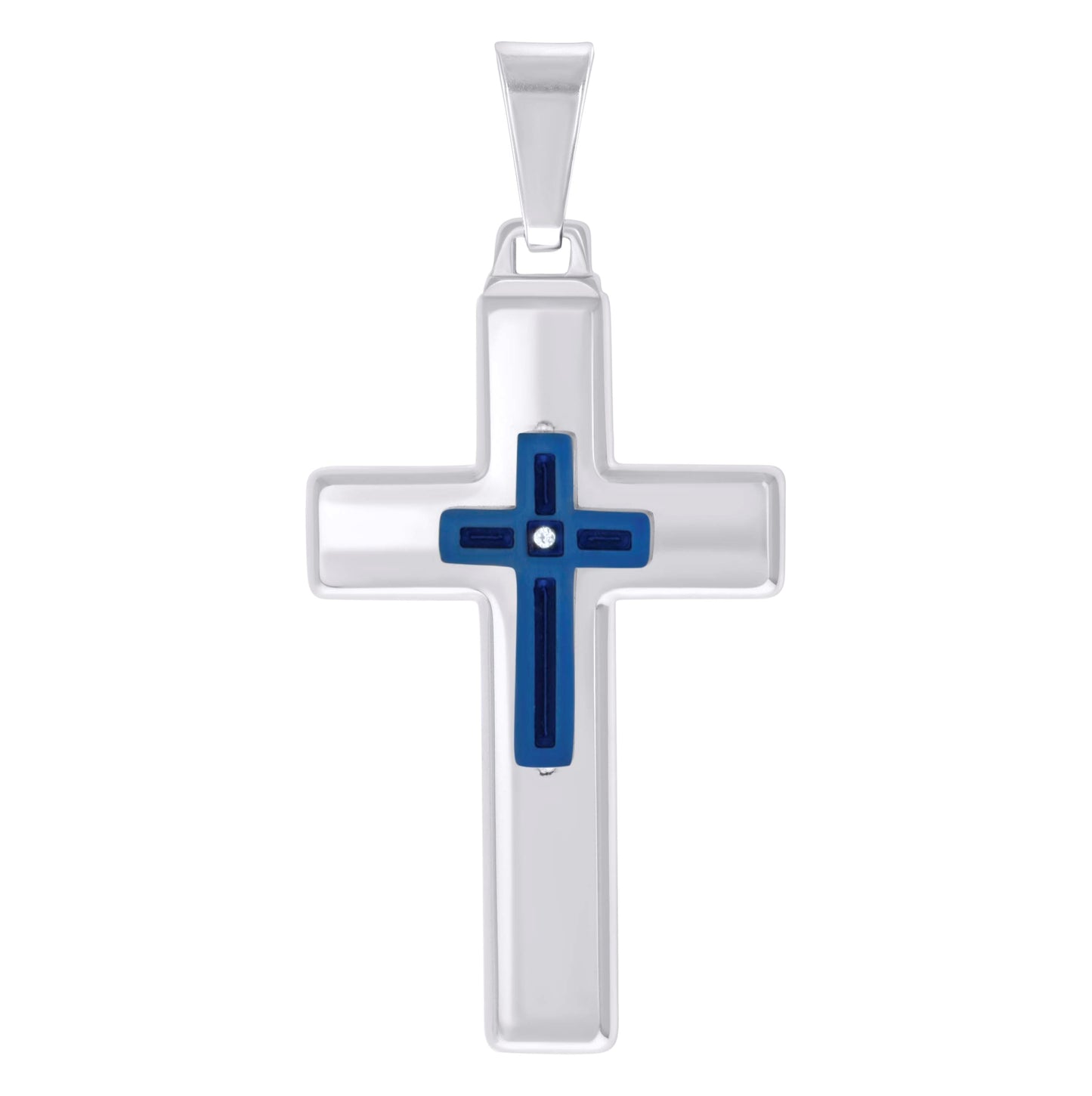 Stainless Steel Mens Cubic-Zirconia Cross Religious Charm Pendant