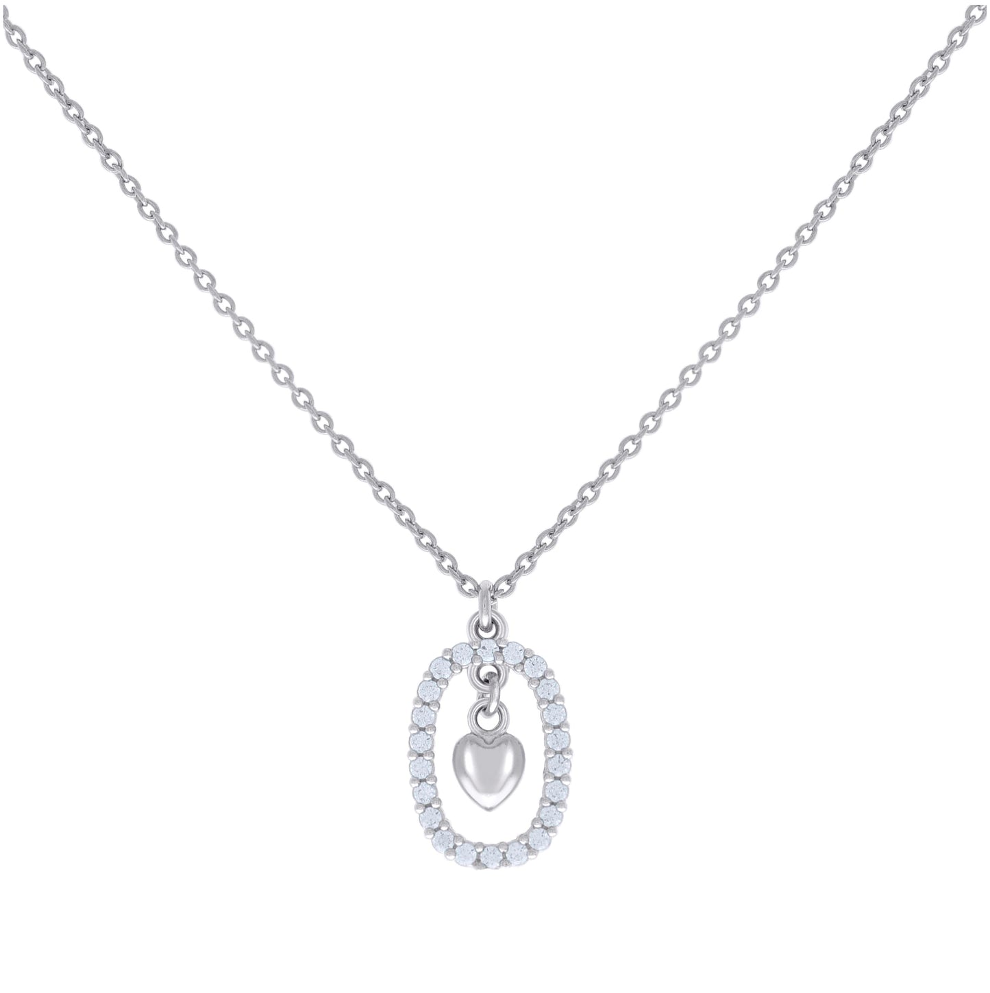 Sterling Silver Womens Cubic-Zirconia Heart Charm Necklace Size 16 Inches
