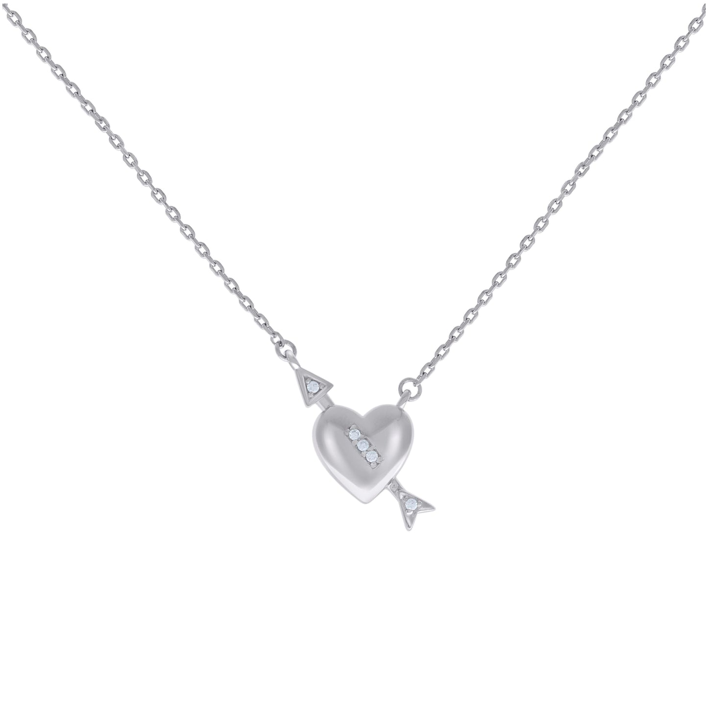 Sterling Silver Womens Cubic-Zirconia Cupid Heart Charm Necklace Size 16 Inches
