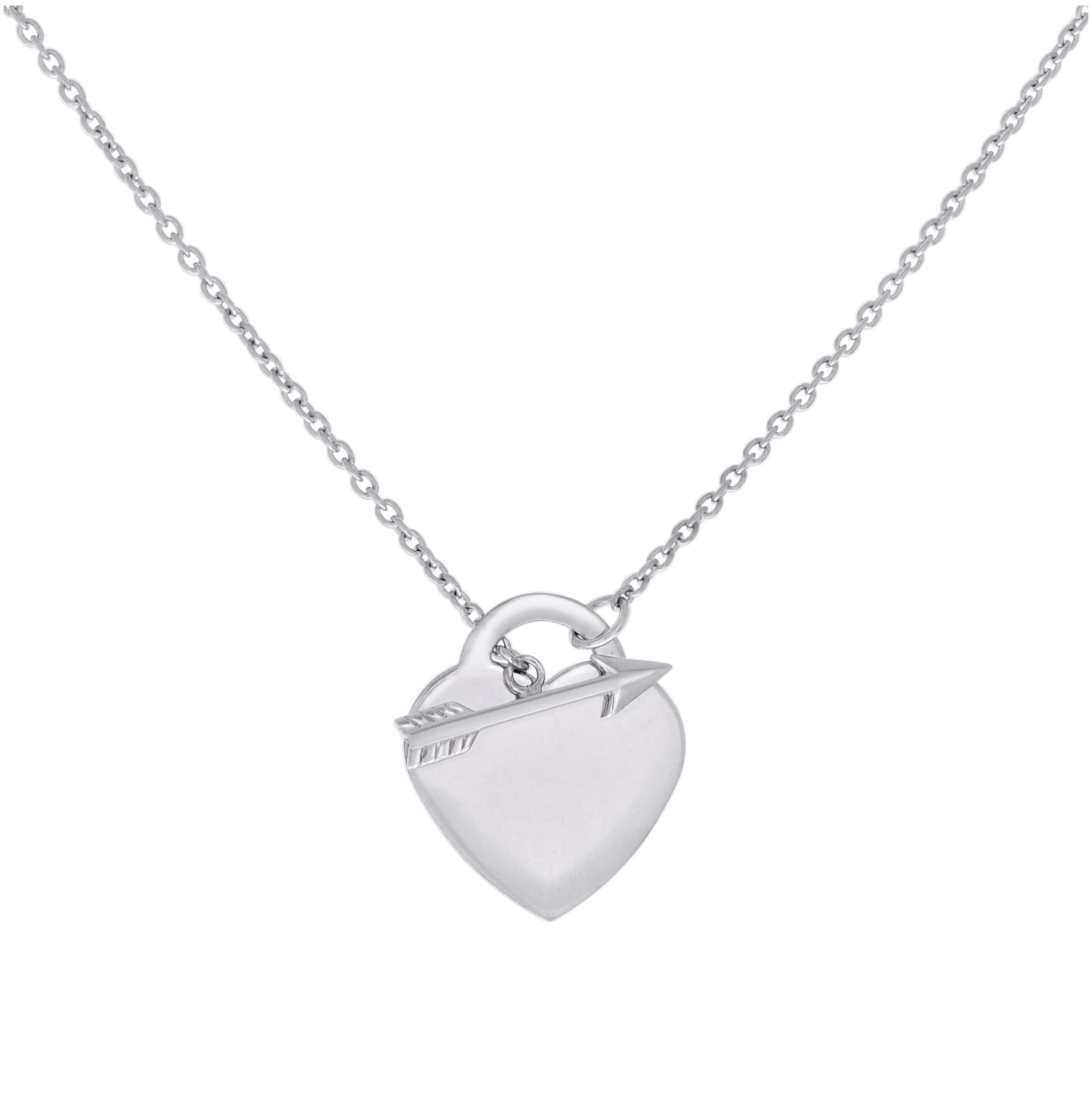 Sterling Silver Womens Cupid Heart Charm Necklace Size 16 Inches