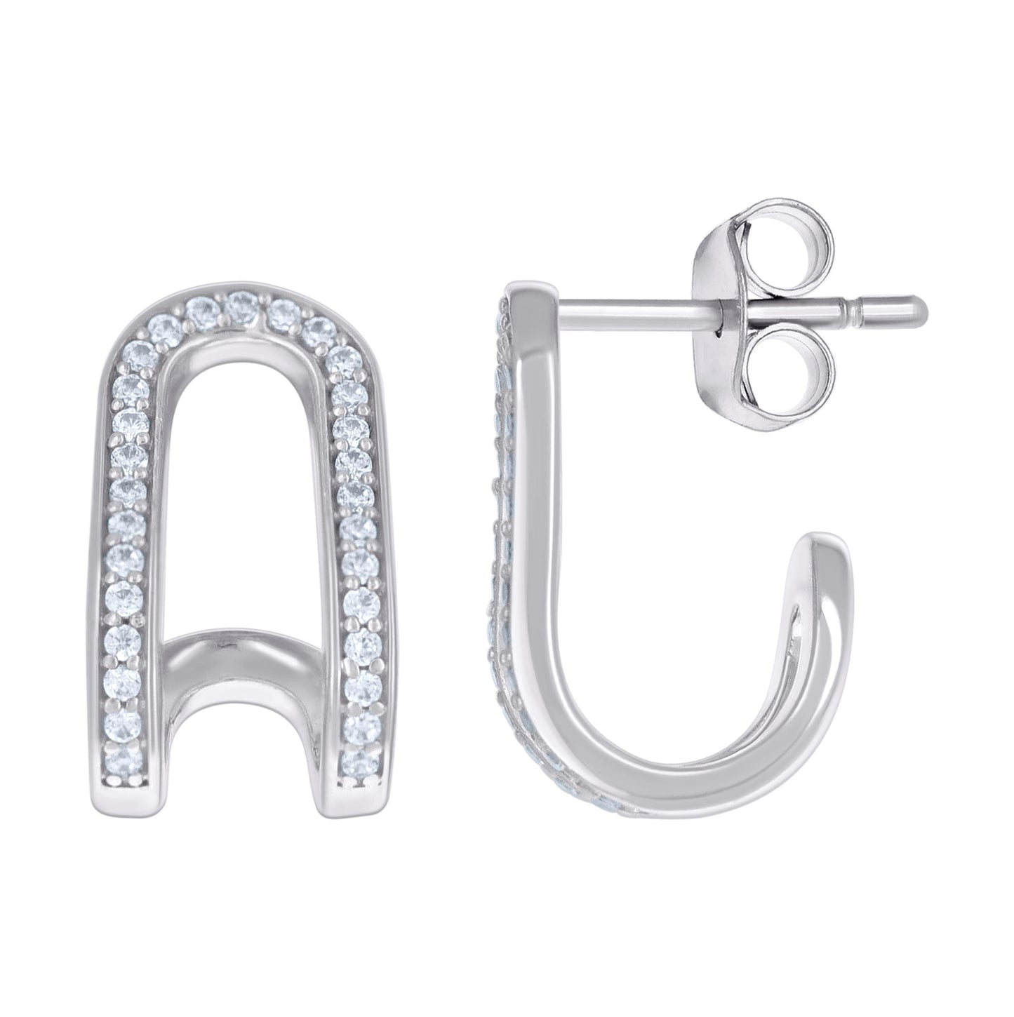 Sterling Silver Womens Cubic-Zirconia J-Shaped Stud Earrings