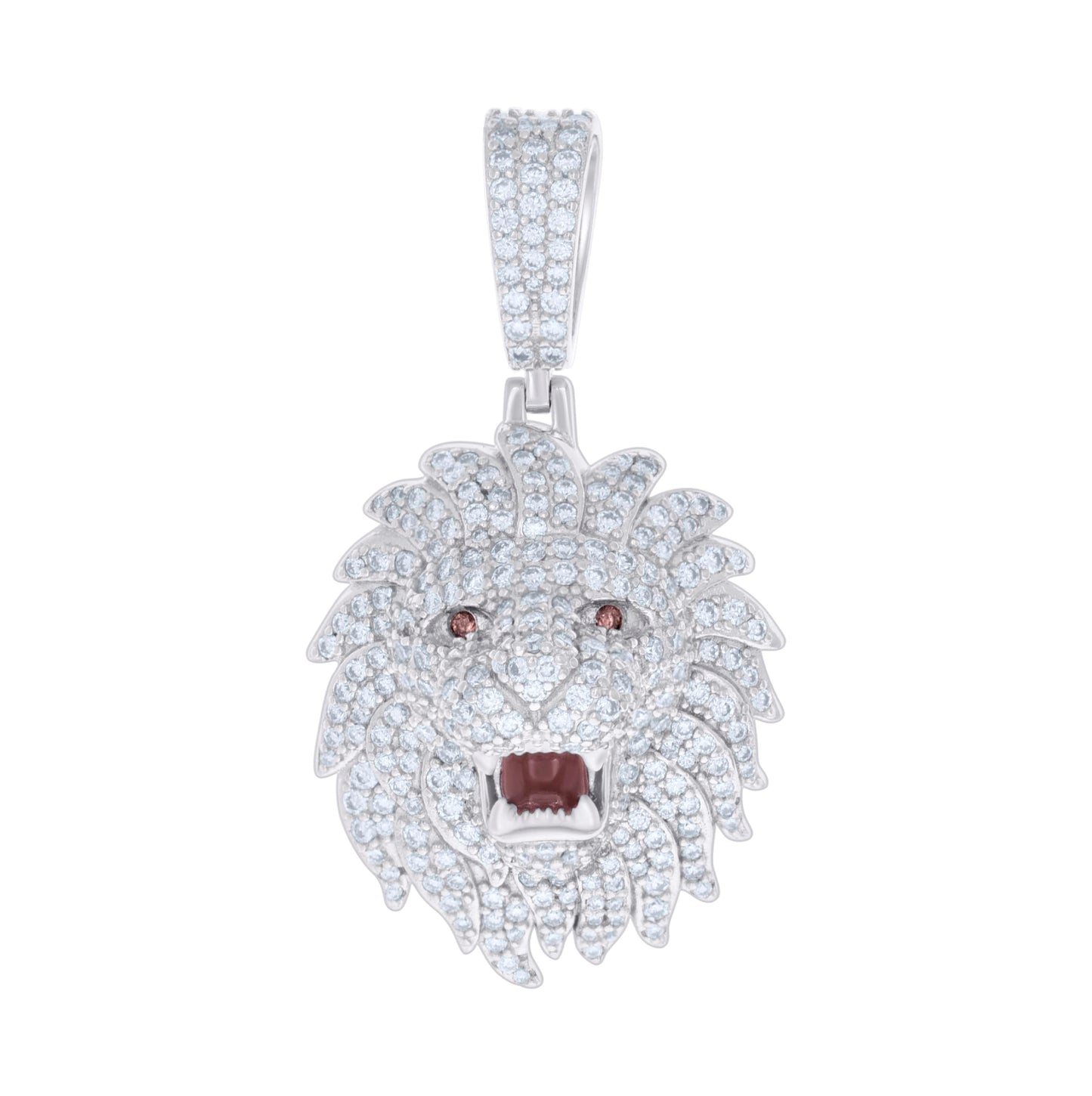 Sterling Silver Mens 2.81 Cttw Moissanite With Red Cubic-Zirconia Leo/Lion Head Zodiac Sign/Wildlife Charm Pendant