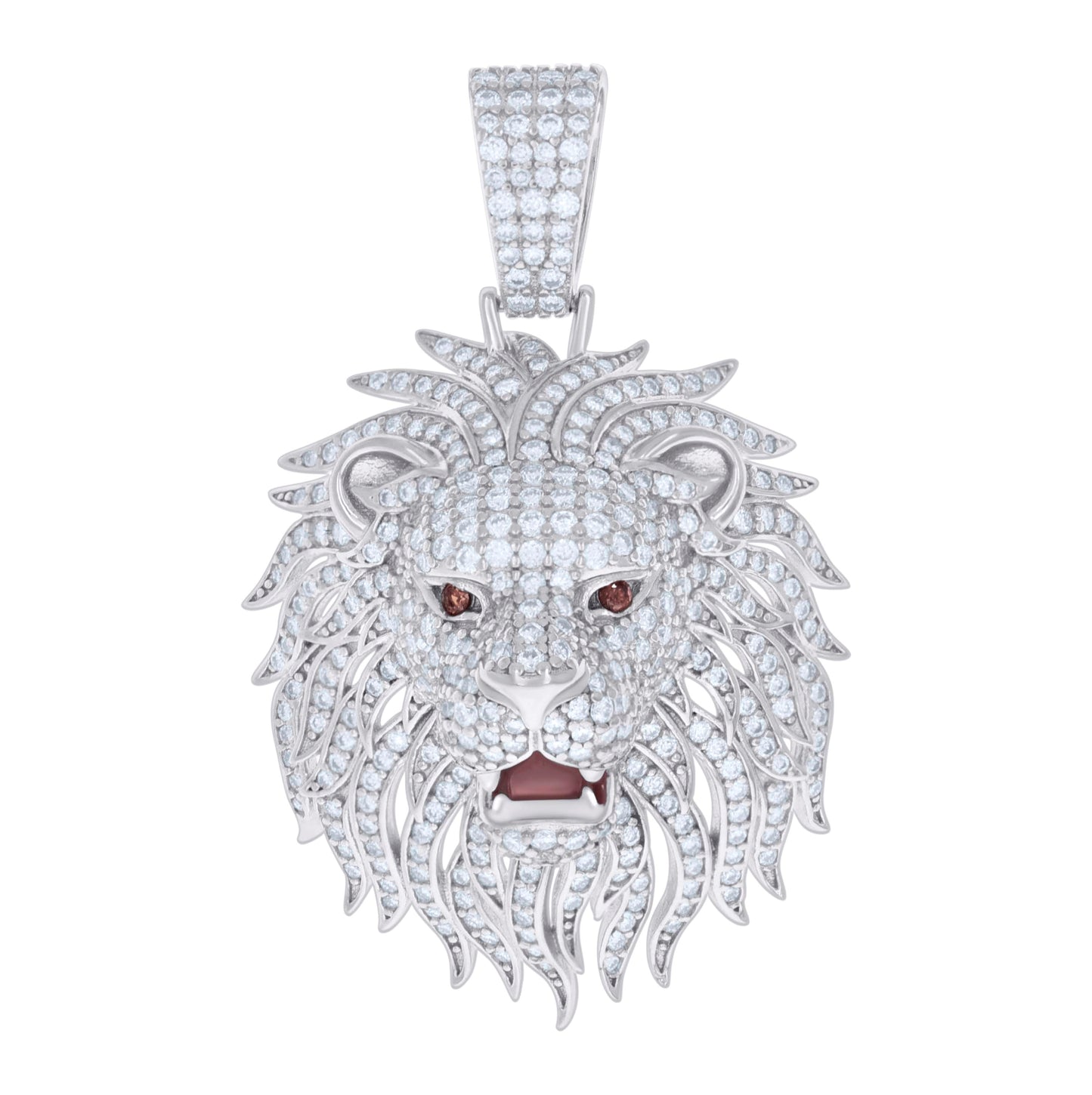 Sterling Silver Mens 2.72 Cttw Moissanite With Red Cubic-Zirconia Leo/Lion Head Zodiac Sign/Wildlife Charm Pendant
