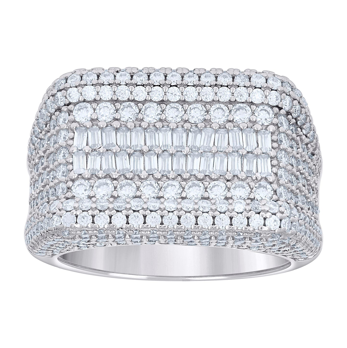 Sterling Silver Mens 0.79 Cttw Baguette 3.83 Cttw Round Moissanite Fashion Ring Size 10