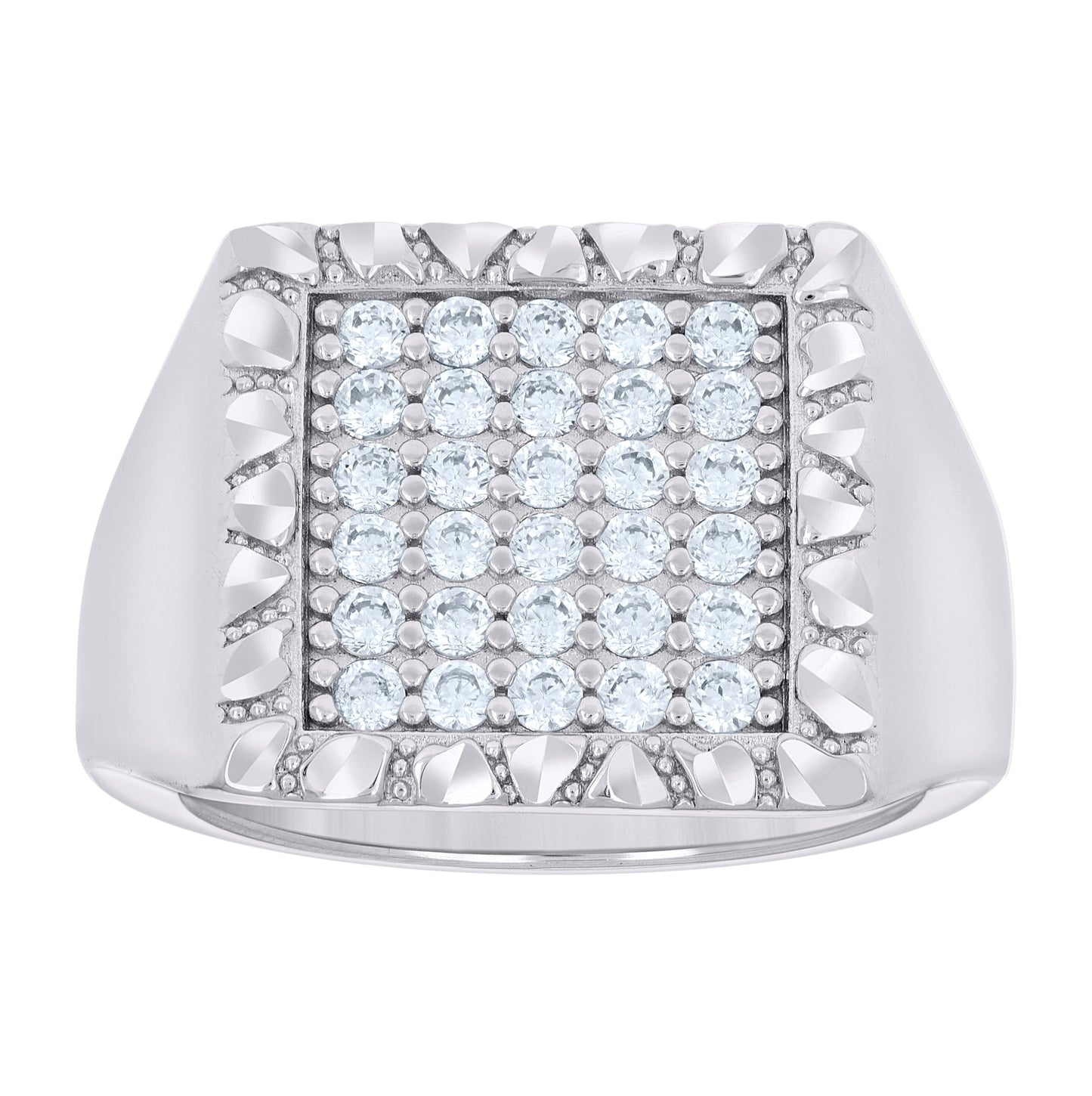 Sterling Silver Men's Cubic-Zirconia Square Head Fashion Bridal Anniversary Wedding Engagement Band Ring