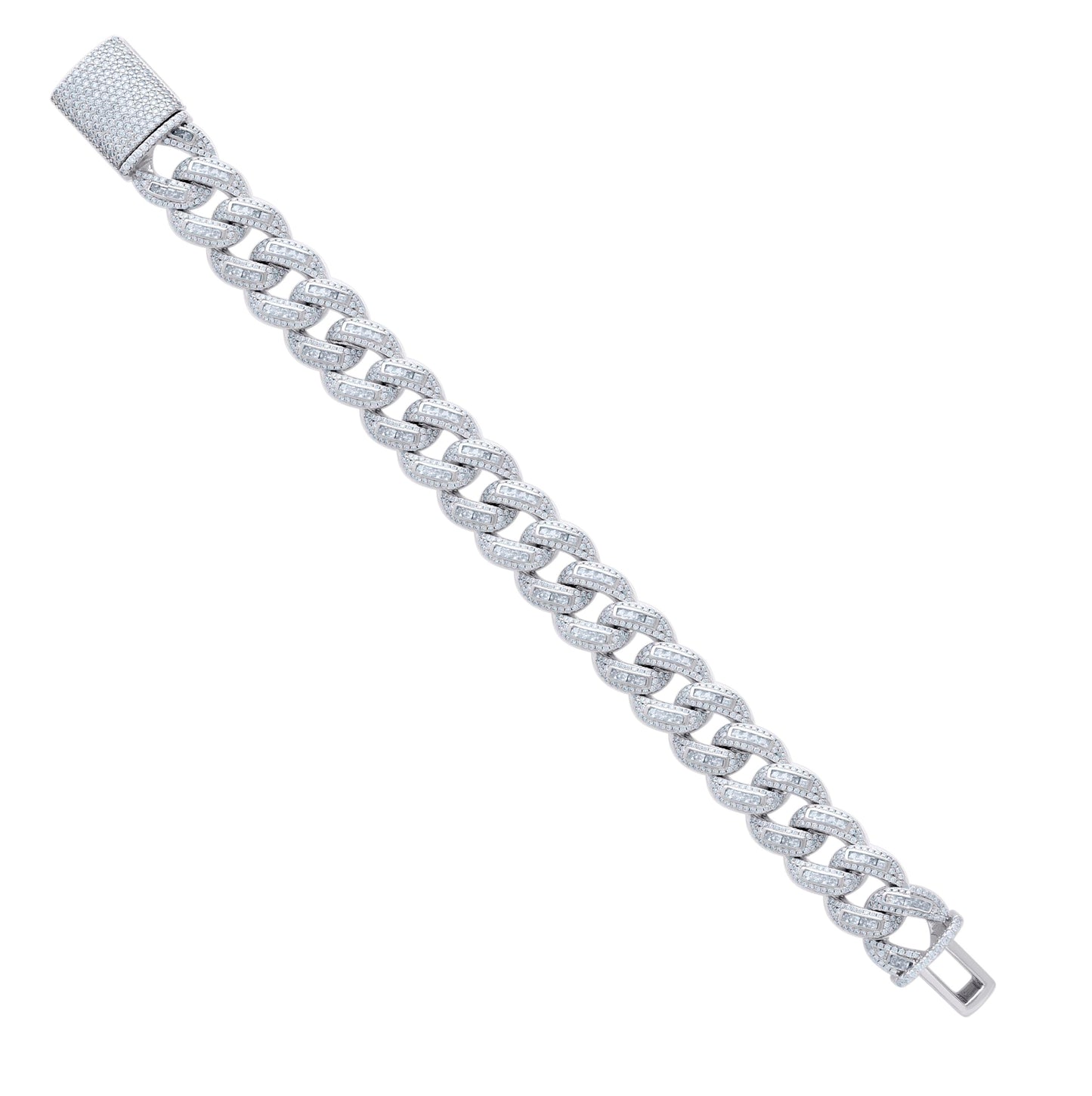 Sterling Silver 16.76 Cttw Moissanite Miami Cuban Chain Bracelet 15mm 8 Inches