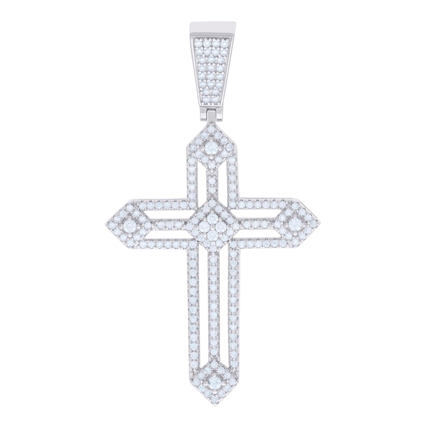 Sterling Silver Mens 1.51ct Moissanite Cross Religious Charm Pendant