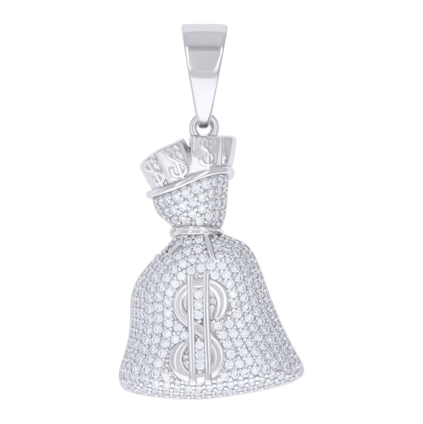 Sterling Silver Mens 1.68ct Moissanite Money Bag Currency Fashion Charm Pendant