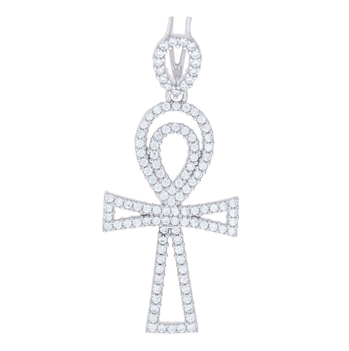 Sterling Silver Mens 1.48ct Moissanite Egyptian Ankh Cross Religious Charm Pendant