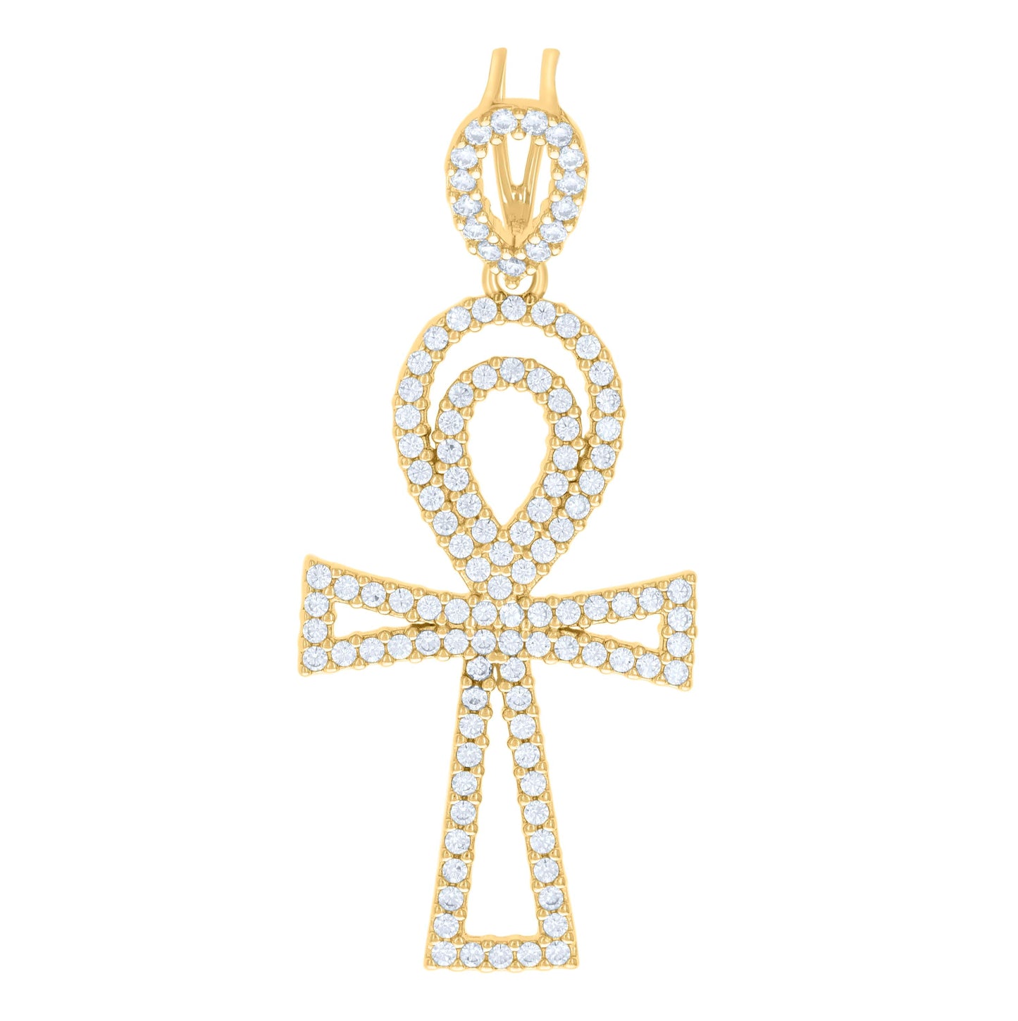 Sterling Silver Mens 1.48ct Moissanite Egyptian Ankh Cross Religious Charm Pendant
