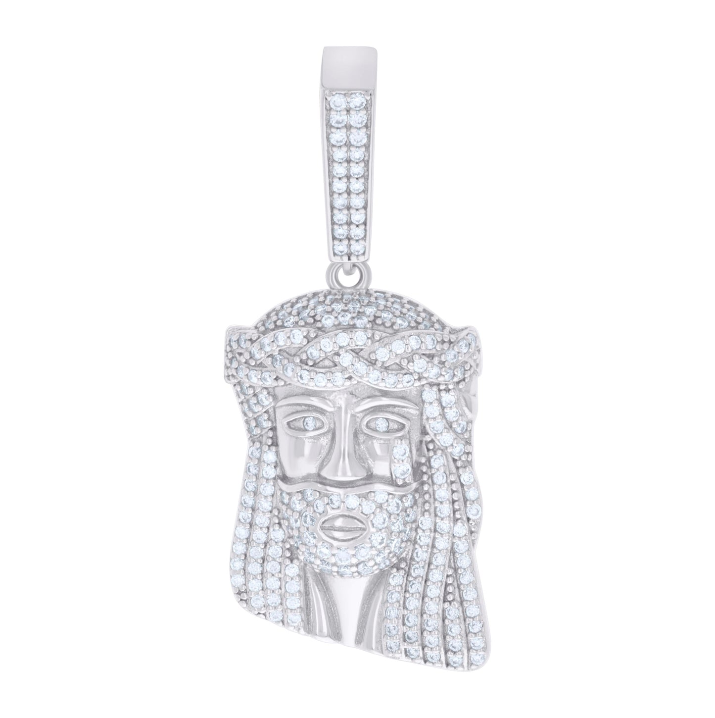 Sterling Silver Mens Moissanite Jesus Religious Charm Pendant