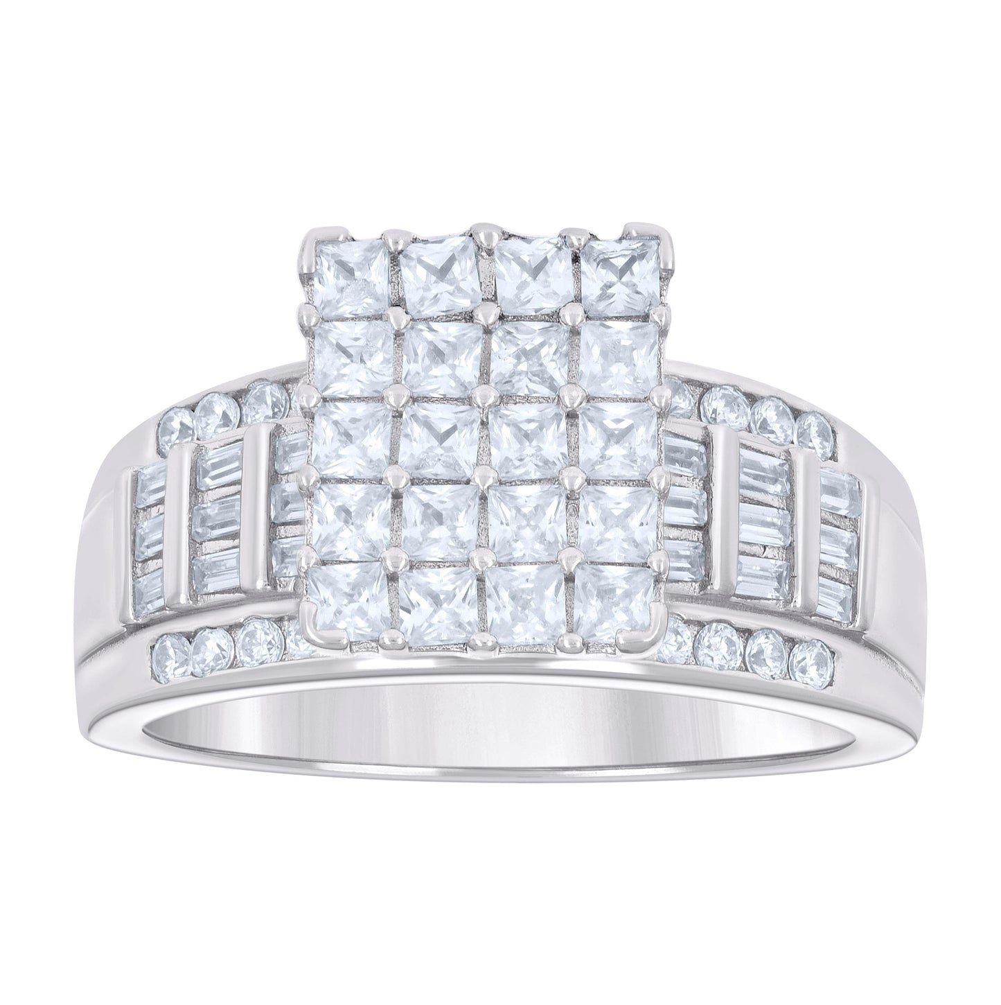 Sterling Silver Womens Baguette 1.58ct Round 0.33ct Moissanite Cinderella Bridal Anniversary Wedding Engagement Band Ring