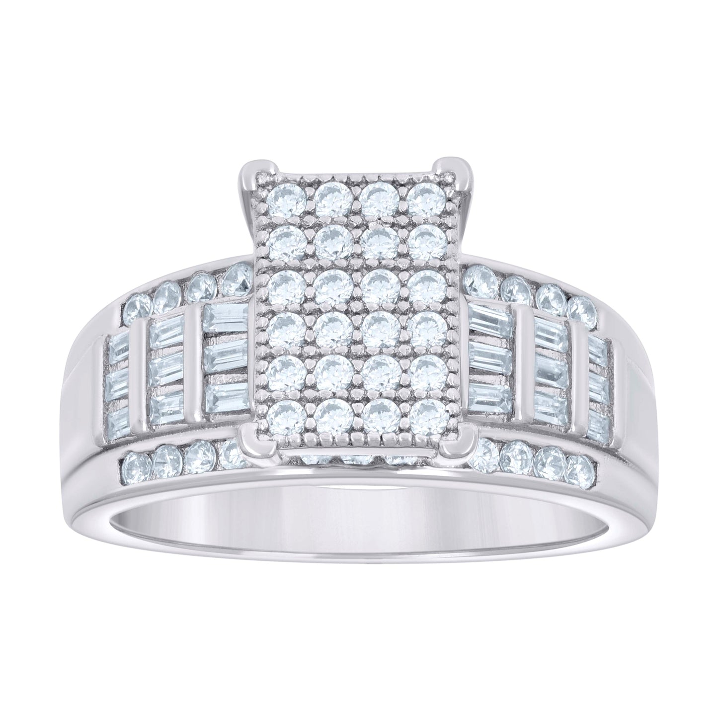 Sterling Silver Mens Round Baguette Moissanite Fashion Bridal Anniversary Wedding Engagement Band Ring
