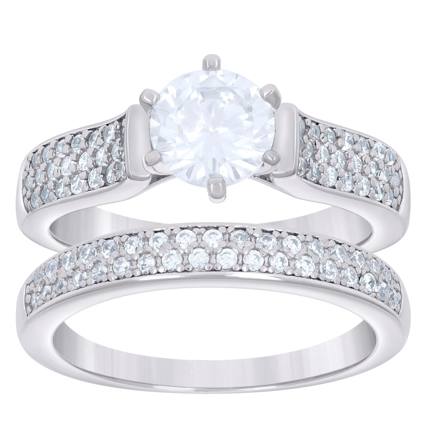 Sterling Silver Womens 1.72ct Moissanite Duo Ring Bridal Anniversary Engagement Wedding Set Ring