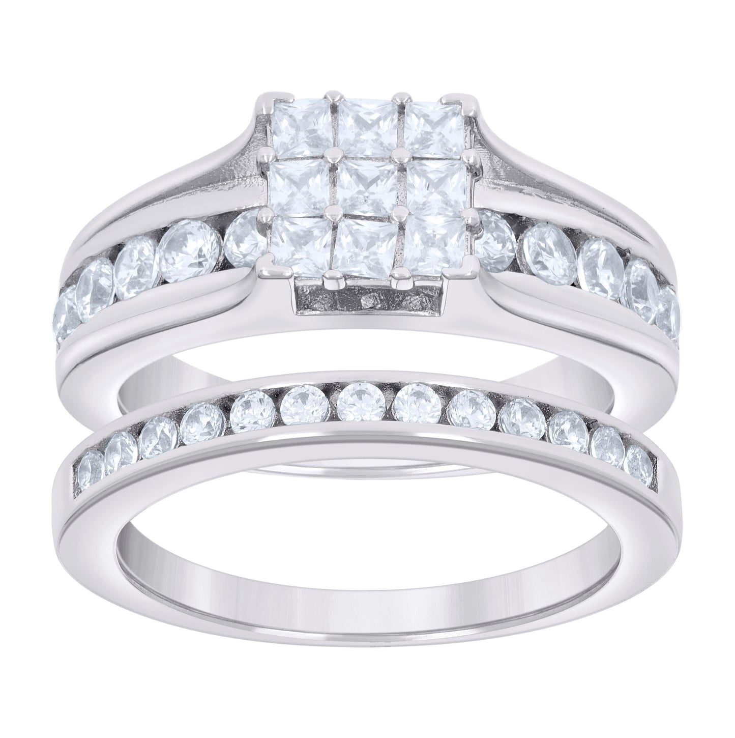 Sterling Silver Womens Baguette 0.50ct Round 1.04ct Moissanite Duo Ring Bridal Anniversary Engagement Wedding Set Ring