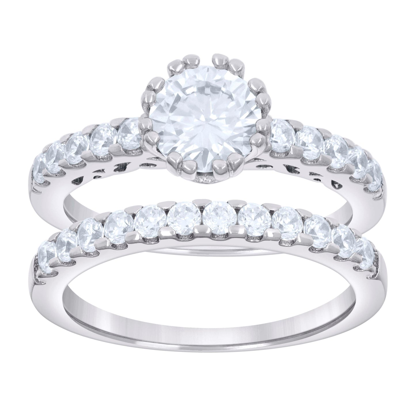 Sterling Silver Womens 1.84ct Moissanite Duo Ring Bridal Anniversary Engagement Wedding Set Ring