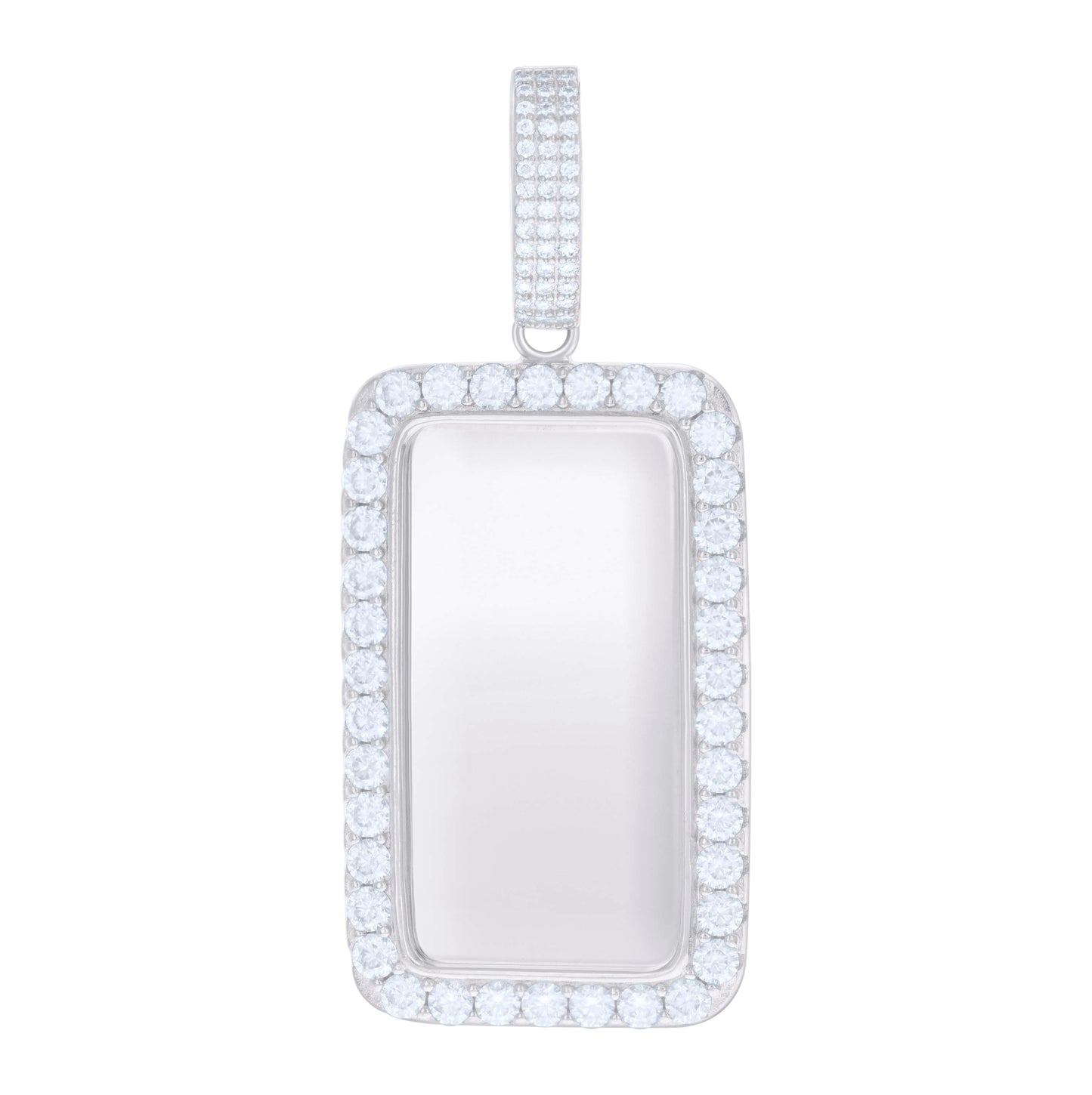 Sterling Silver Mens 2.72 Cttw Moissanite Dogtag Picture Frame Pendant