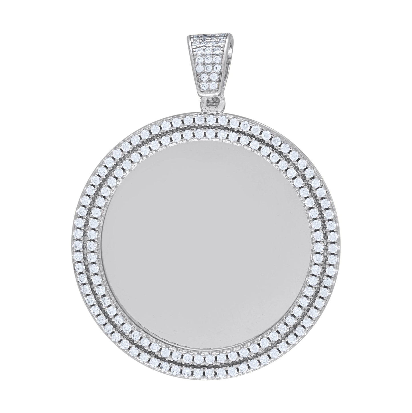 Sterling Silver Unisex 2.45ct Moissanite Memory Circle Photo Frame Pendant