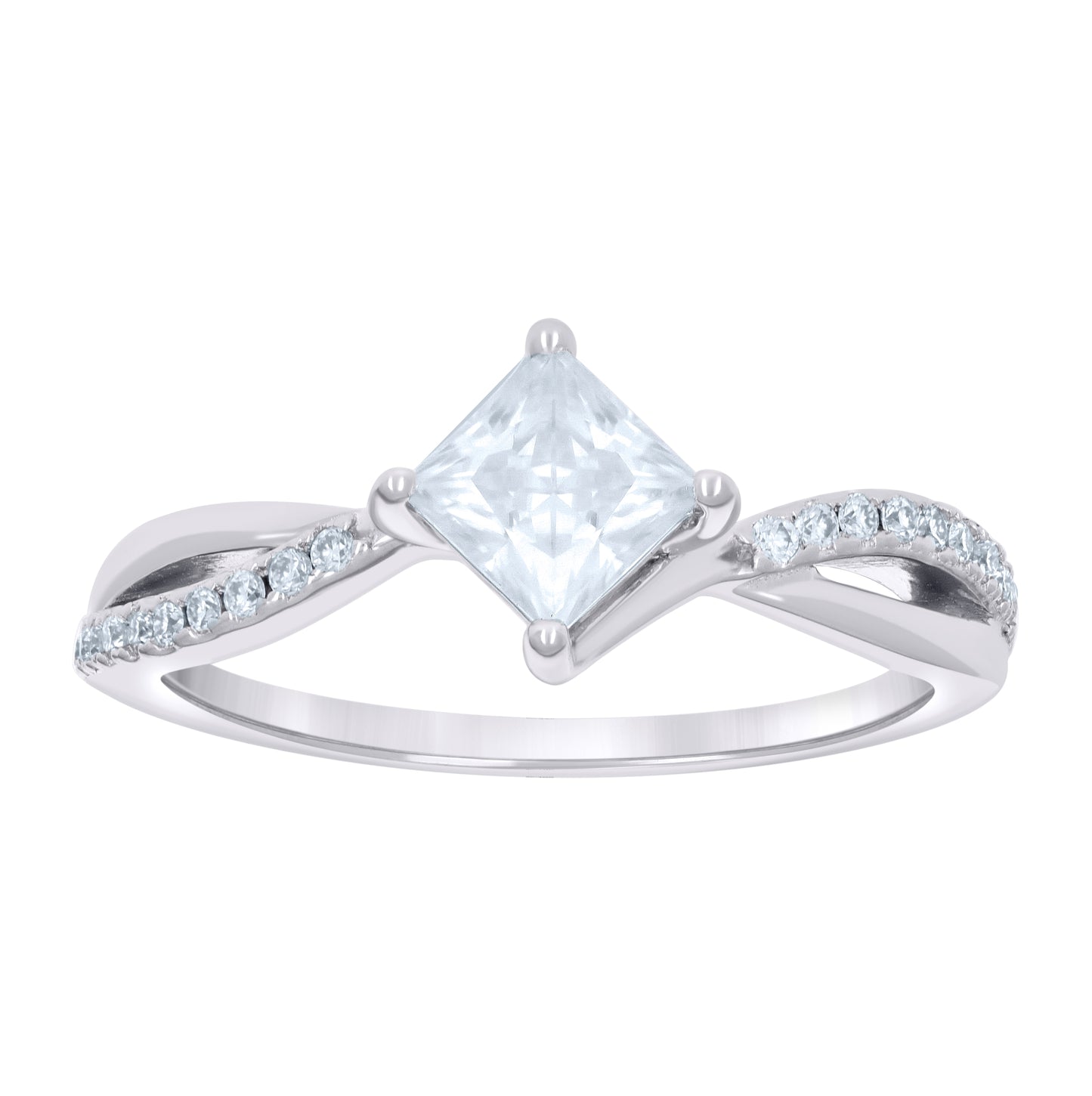 Sterling Silver Womens 1.00ct Baguette 0.21ct Round Moissanite Fashion Bridal Anniversary Engagement Wedding Ring
