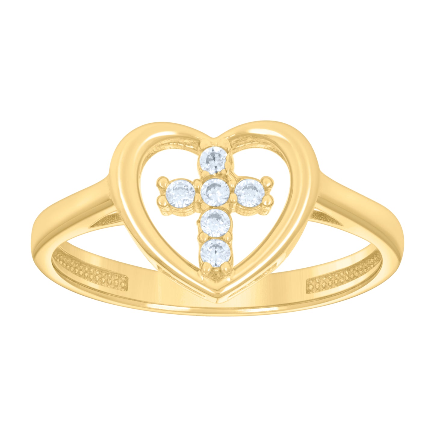 10K Yellow Gold Womens Cubic-Zirconia Cross Heart Ring
