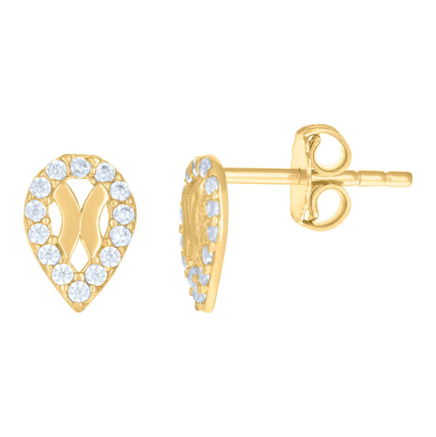 10K Yellow Gold Womens Cubic-Zirconia Tear Drop Fashion Stud Earrings