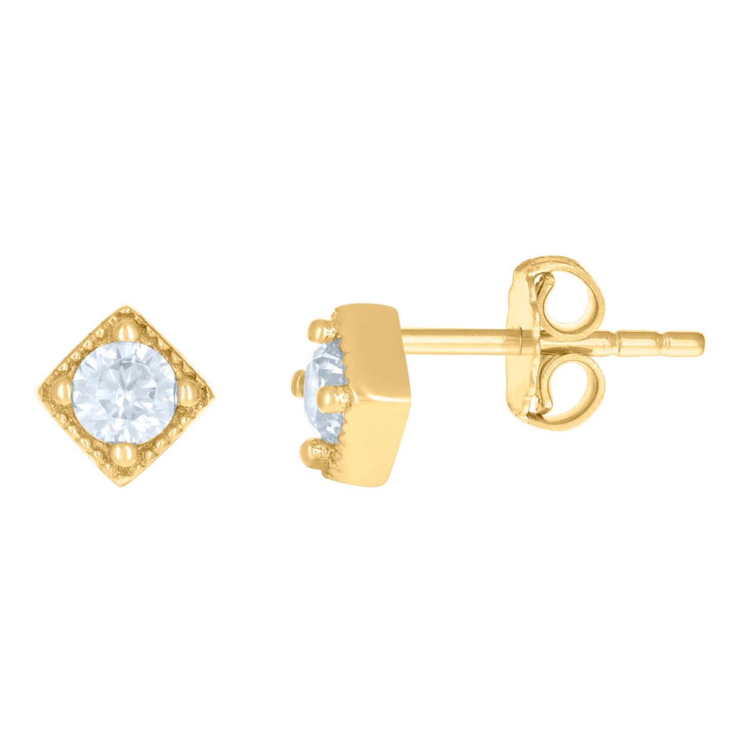 10K Yellow Gold Womens Cubic-Zirconia Square Fashion Stud Earrings