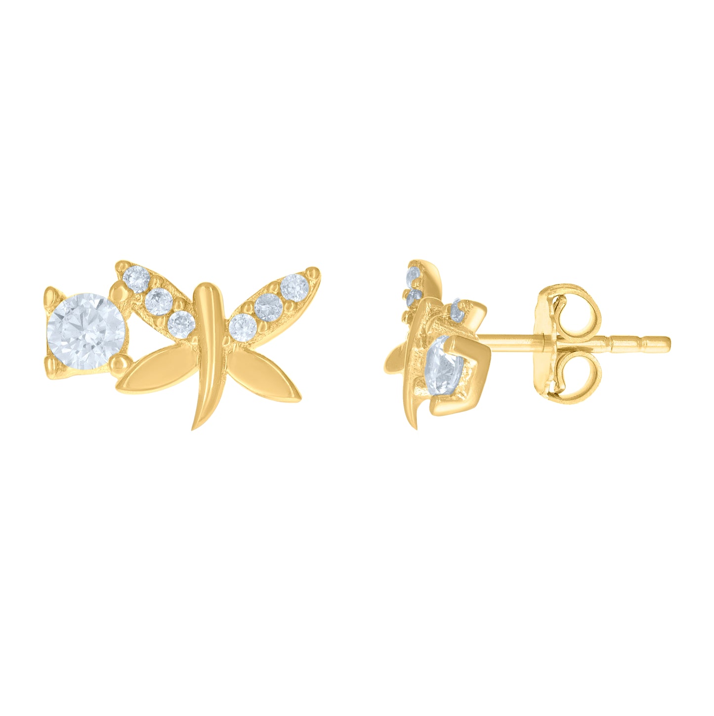 10K Yellow Gold Womens Cubic-Zirconia Dragonfly Fashion Stud Earrings