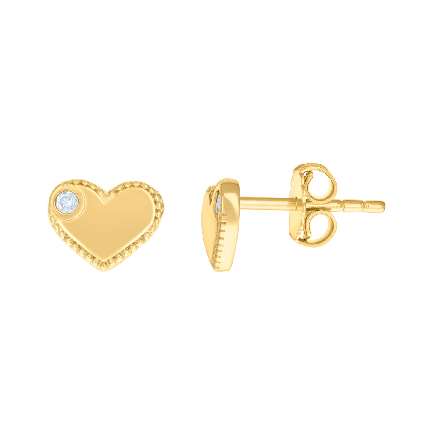 10K Yellow Gold Womens Cubic-Zirconia Heart Stud Earrings