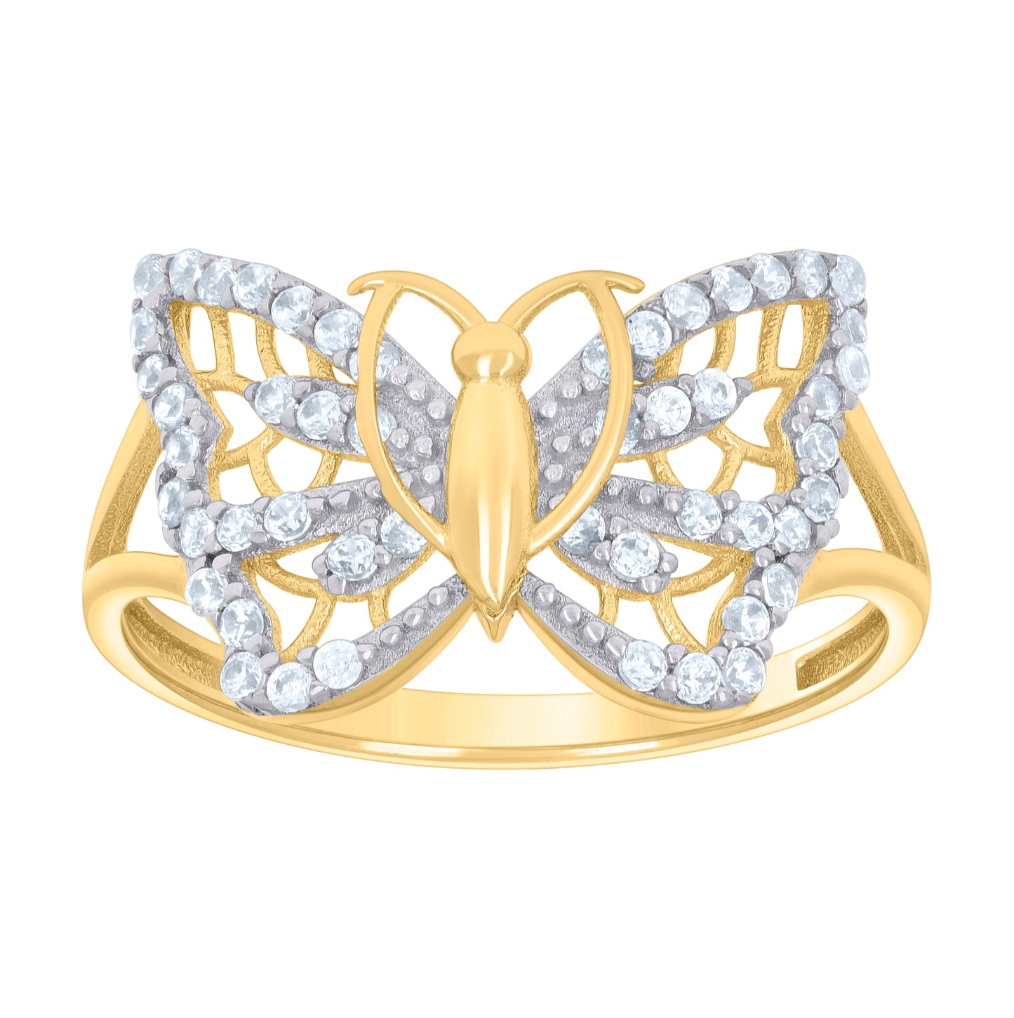 10K Two-tone Gold Womens Cubic-Zirconia Butterfly Fashion Ring