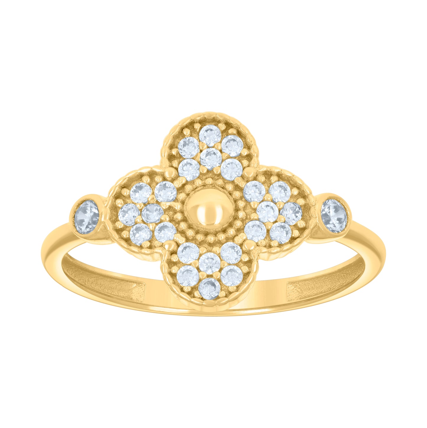 10K Yellow Gold Womens Cubic-Zirconia Clover Good Luck Ring