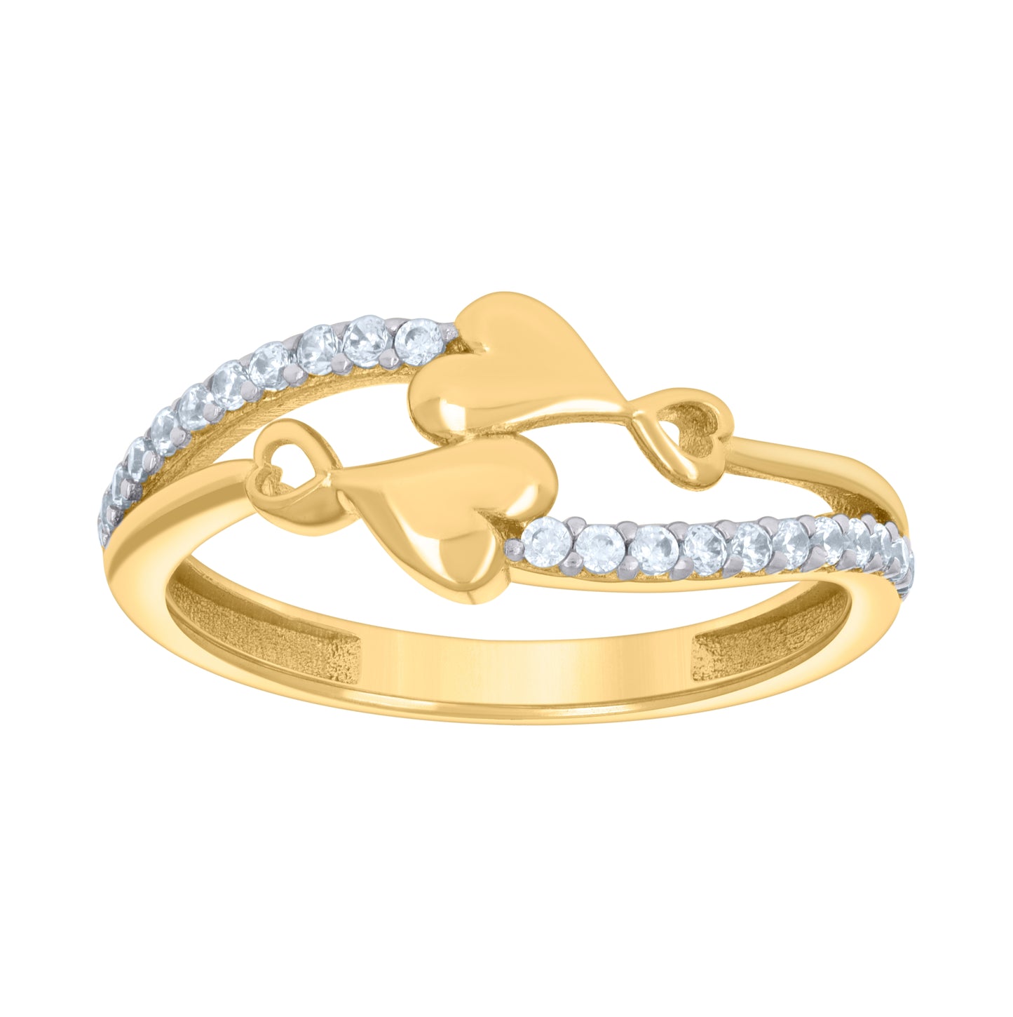 10K Two-tone Gold Womens Cubic-Zirconia Twin Hearts Love Ring