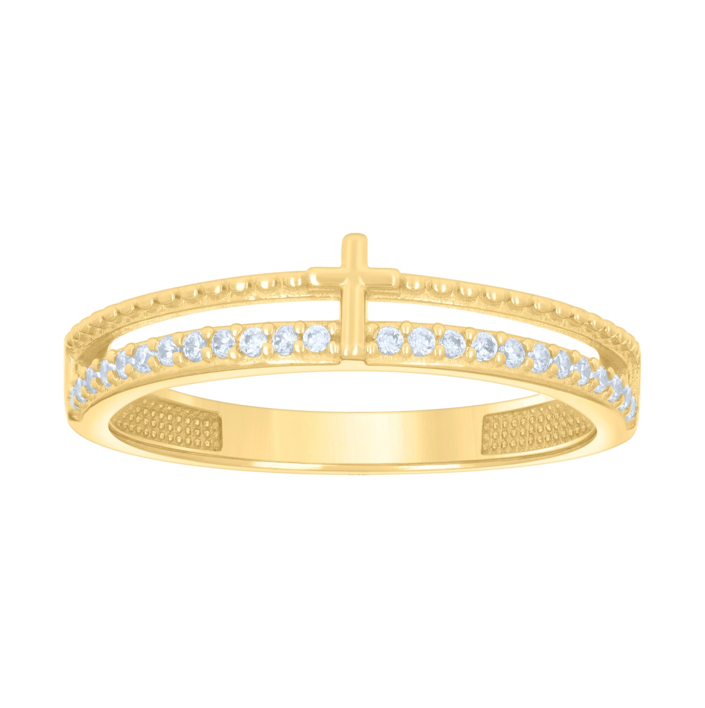 14K Yellow Gold Womens Cubic-Zirconia Cross Religious Ring