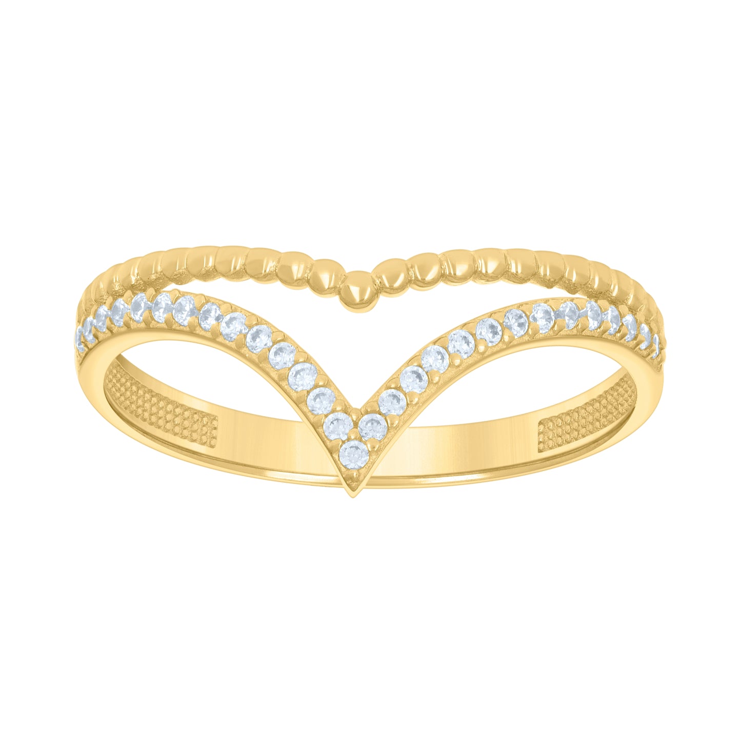 14K Yellow Gold Womens Cubic-Zirconia V-Shaped Fashion Ring