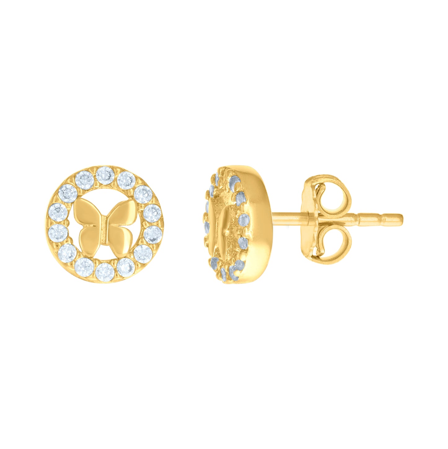 14K Yellow Gold Womens Cubic-Zirconia Butterfly In Circle Fashion Stud Earrings