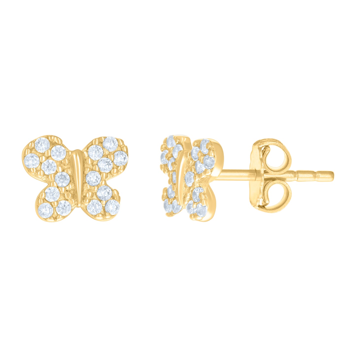 14K Yellow Gold Womens Cubic-Zirconia Butterfly Fashion Stud Earrings