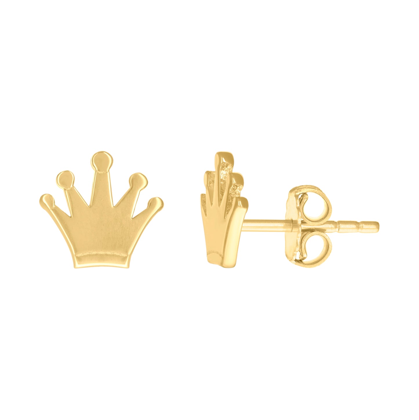 14K Yellow Gold Womens Crown Fashion Stud Earrings