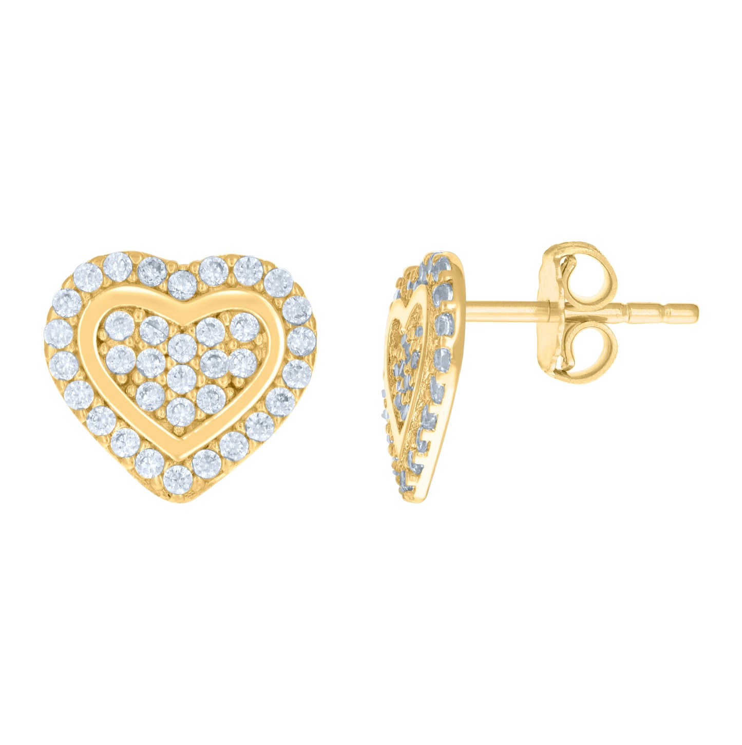 14K Yellow Gold Womens Cubic-Zirconia Heart Stud Earrings