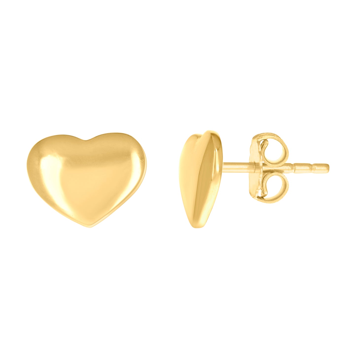 14K Yellow Gold Womens Puff Heart Stud Earrings